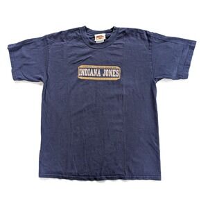 Vintage Indiana Jones Adventure Wear Shirt Mens Large Blue Double‎ Sided